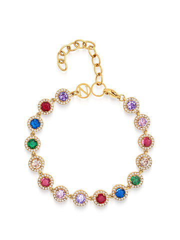 Nialaya Women's Chain Bracelet Multicolored Tennis Bracelet with CZ Multicolored Tennis Bracelet with CZ